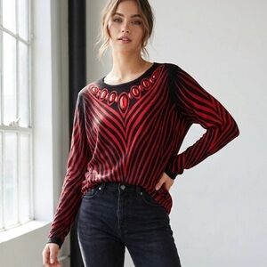 Bob Mackie‎ vintage Red and Black Zebra Print Long Sleeve Top size S oversized